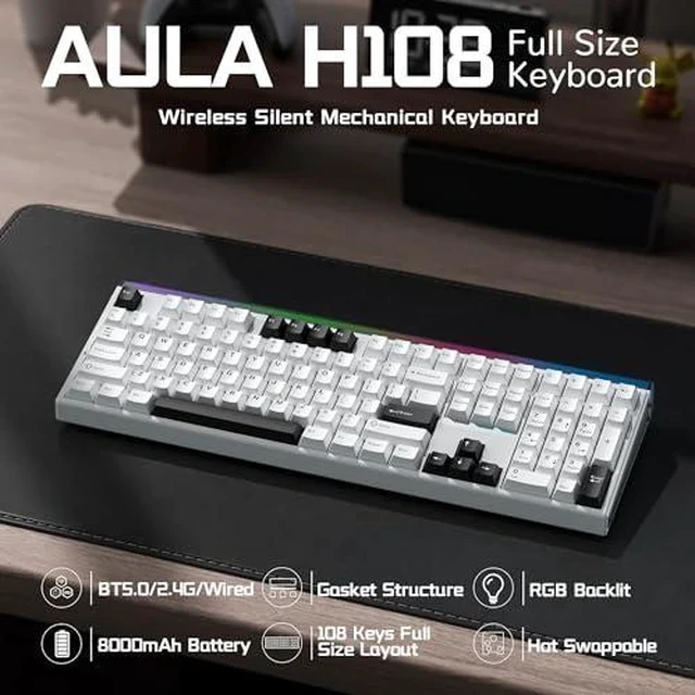 Alt view image 2 of 6 - Aula Wireless Keyboard and Headset Combo, Aula H108 Wireless Keyboard G7 Wireless Headset