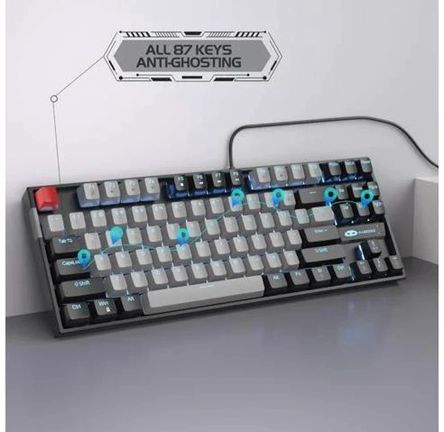 Alt view image 4 of 6 - MageGee 75% Mechanical Gaming Keyboard, Blue Switch, LED Backlit, 87 Keys Compact TKL Wired Computer Keyboards for Windows Laptop PC Gamer - Grey/Black