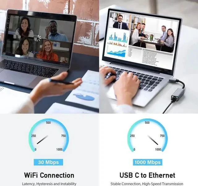 Alt view image 6 of 7 - Driver-Free USB-C to Gigabit Ethernet Adapter, Thunderbolt 3 & Thunderbolt 4 Compatible RJ45 LAN Network Dongle, Fit MacBook Pro 2018/2019/2020, iPad Pro, Dell XPS, Microsoft Surface