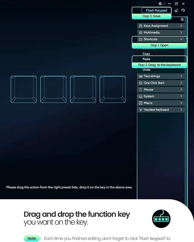Alt view image 4 of 7 - Vaydeer 4 Fully Programmable Keys with Floating Window and Macro Multifunctional Keypad, One-Handed Mechanical Keyboard Support NKRO, Hotkeys, One-Click Start, Compatible with iOS,Windows