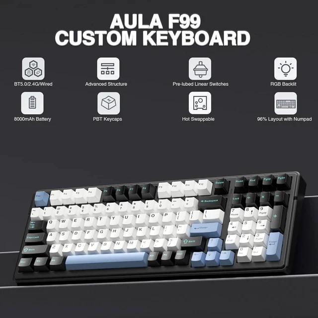 Alt view image 2 of 7 - Eyesoul F99 Wireless Mechanical Keyboard,Tri-Mode BT5.0/2.4GHz/USB-C Hot Swappable Custom Keyboard,Pre-lubed Linear Switches,RGB Backlit Gaming Keyboards for PC/Tablet/Xbox/PS4/PS5