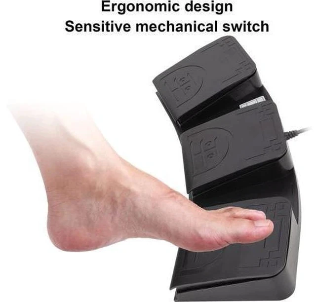 Alt view image 3 of 7 - USB Foot Switch,3 Key PC USB Triple Foot Switch Pedal,Three Button Program Computer Keyboard Mouse Game Action HID Durable USB Foot Pedal,Support MIDI Multifunction Ergonomic Sensitive