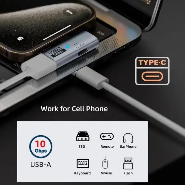 Alt view image 3 of 7 - 2 in 1 USB-C OTG Adapter, USB 3.2 10Gbps Data Transfer 100W PD Fast Charging Type-C Converter for Phones Laptops Tablets