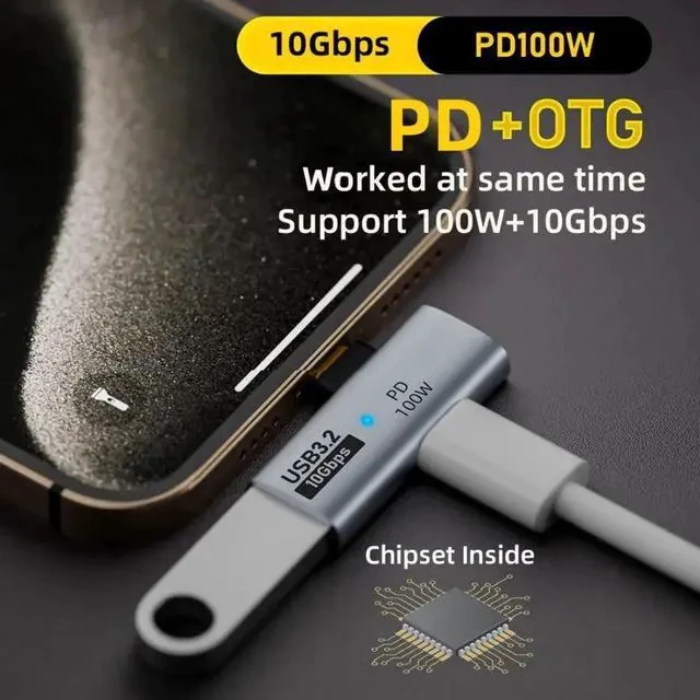 Alt view image 5 of 7 - 2 in 1 USB-C OTG Adapter, USB 3.2 10Gbps Data Transfer 100W PD Fast Charging Type-C Converter for Phones Laptops Tablets