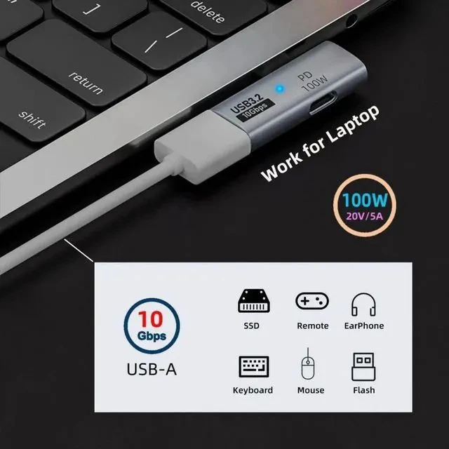 Alt view image 6 of 7 - 2 in 1 USB-C OTG Adapter, USB 3.2 10Gbps Data Transfer 100W PD Fast Charging Type-C Converter for Phones Laptops Tablets