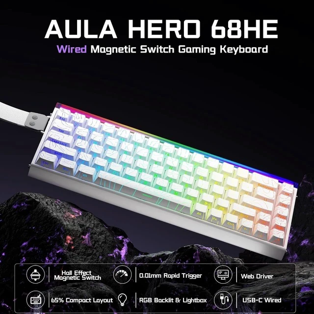 Alt view image 2 of 6 - Aula Hall Effect Keyboard and Headset Combo, Aula Hero 68 HE Hall Effect Keyboard G7 Wireless Headset