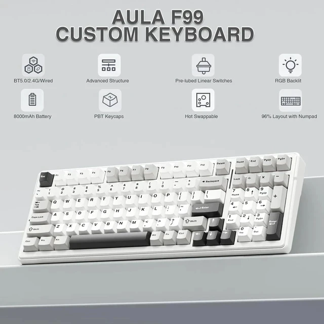 Alt view image 2 of 7 - Eyesoul F99 Wireless Mechanical Keyboard,Tri-Mode BT5.0/2.4GHz/USB-C Hot Swappable Custom Keyboard,Pre-lubed Linear Switches,RGB Backlit Computer Gaming Keyboards for PC/Tablet/PS/Xbox