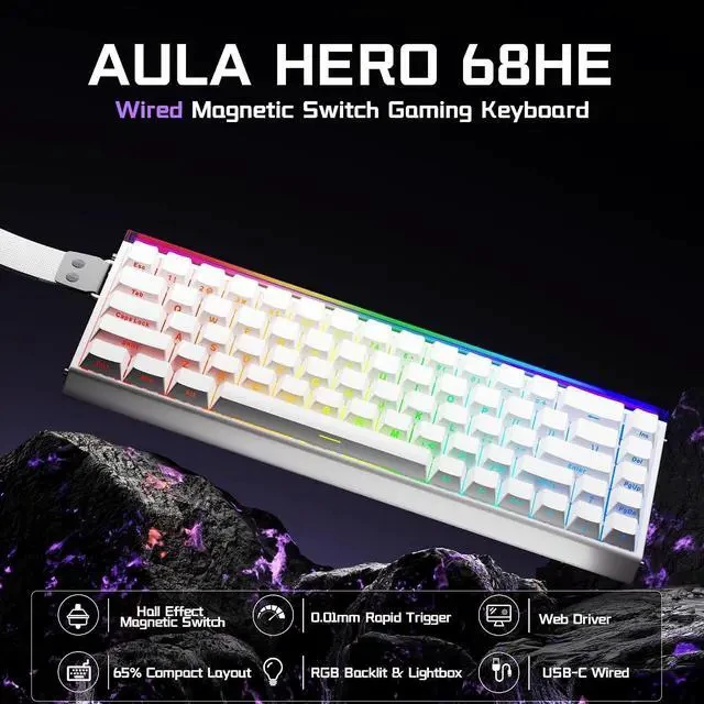 Alt view image 2 of 6 - Aula Hall Effect Keyboard and Headset Combo, Aula Hero 68 HE Hall Effect Keyboard G7 Wireless Headset
