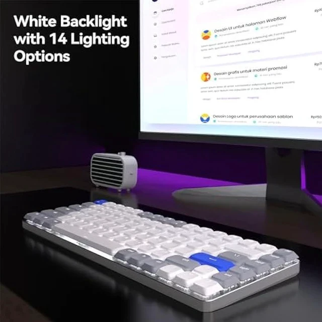 Alt view image 4 of 5 - AUSDOM Wireless Bluetooth 75% Mechanical Keyboard: Compact Multi-Device Rechargeable Backlit Gaming Keyboard with 84-Key Layout, Low Profile Brown Switches for Windows/Mac/PC/Laptop