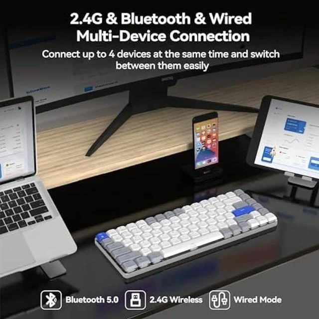 Main image of AUSDOM Wireless Bluetooth 75% Mechanical Keyboard: Compact Multi-Device Rechargeable Backlit Gaming Keyboard with 84-Key Layout, Low Profile Brown Switches for Windows/Mac/PC/Laptop