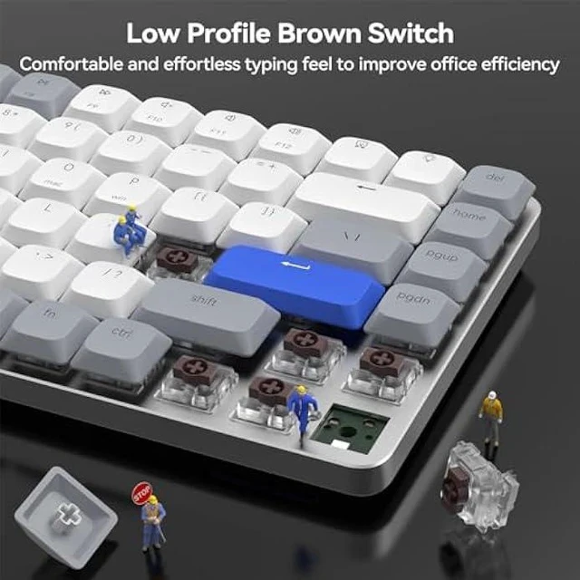 Alt view image 3 of 5 - AUSDOM Wireless Bluetooth 75% Mechanical Keyboard: Compact Multi-Device Rechargeable Backlit Gaming Keyboard with 84-Key Layout, Low Profile Brown Switches for Windows/Mac/PC/Laptop