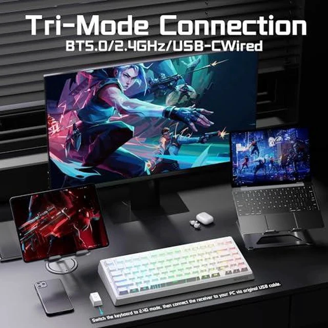 Alt view image 4 of 7 - LEOBOG Tri-Mode Hall Effect Keyboard and Headset Combo, LEOBOG A80 RT Ultra HE Tri-Mode Hall Effect Keyboard G7 Wireless Headset