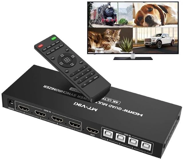 Main image of HDMI KVM Multiviewer w/Audio, 4K@30Hz Quad-View HDMI Multiviewer, Support Keyboard Hotkey/Mouse-Crossing Switching, PIP POP