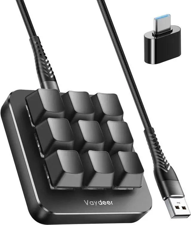 Main image of Vaydeer One-Handed Mechanical Keyboard Support NKRO, Hotkeys, One-Click Start,9 Fully Programmable Keys with Floating Window and Macro Multifunctional Keypad for iOS,Windows, Gift Idea for Him/Her