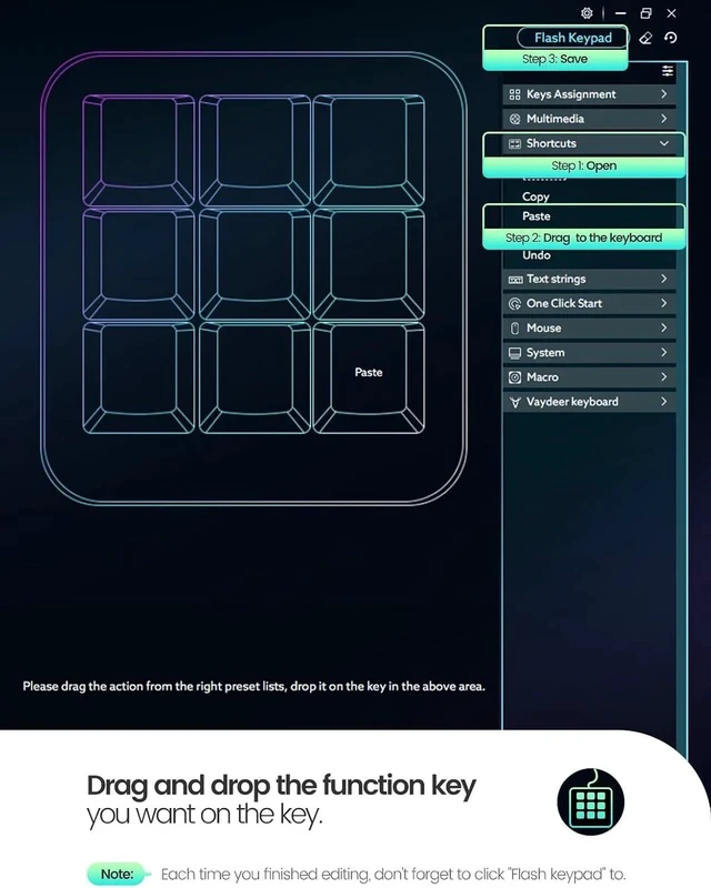 Alt view image 4 of 7 - Vaydeer One-Handed Mechanical Keyboard Support NKRO, Hotkeys, One-Click Start,9 Fully Programmable Keys with Floating Window and Macro Multifunctional Keypad for iOS,Windows, Gift Idea for Him/Her