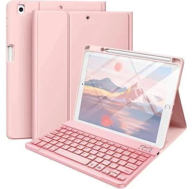 Main image of Keyboard Case for iPad 9th Generation /8th Gen/7th Gen 10.2 Inch - Backlit Detachable Wireless Stand Folio Keyboard Cover with Pencil Holder for iPad Pro 10.5" / iPad Air 3rd Gen (Pink)