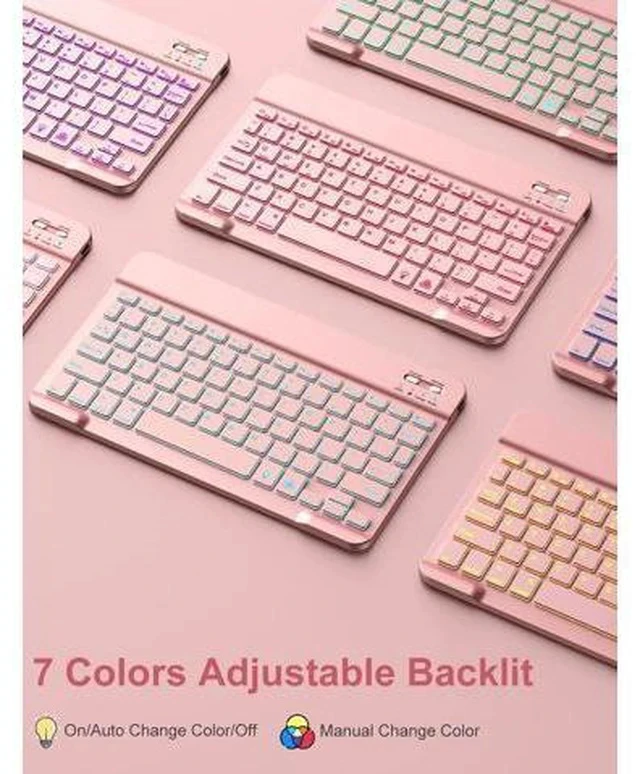 Alt view image 4 of 7 - Keyboard Case for iPad 9th Generation /8th Gen/7th Gen 10.2 Inch - Backlit Detachable Wireless Stand Folio Keyboard Cover with Pencil Holder for iPad Pro 10.5" / iPad Air 3rd Gen (Pink)