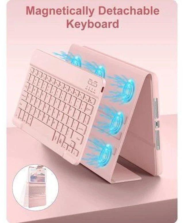 Alt view image 6 of 7 - Keyboard Case for iPad 9th Generation /8th Gen/7th Gen 10.2 Inch - Backlit Detachable Wireless Stand Folio Keyboard Cover with Pencil Holder for iPad Pro 10.5" / iPad Air 3rd Gen (Pink)