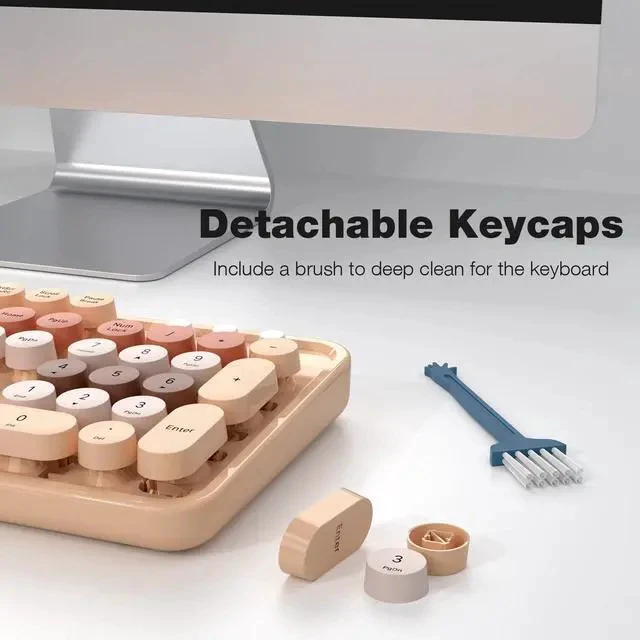 Alt view image 4 of 5 - Wireless Keyboard and Mouse Combo - GEEZER Coffee Full-Sized Colorful Keyboard 104 Keys - USB 2.4 G Receiver Plug and Play with Round Keycap Typewriter Keyboards, for Windows, PC, Laptop, Desktop