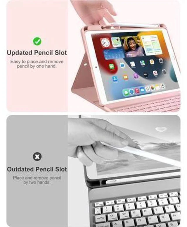 Alt view image 7 of 7 - Keyboard Case for iPad 9th Generation /8th Gen/7th Gen 10.2 Inch - Backlit Detachable Wireless Stand Folio Keyboard Cover with Pencil Holder for iPad Pro 10.5" / iPad Air 3rd Gen (Pink)