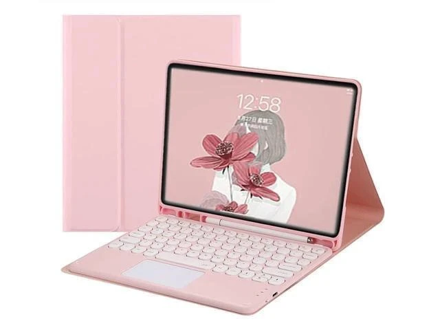 Alt view image 6 of 7 - HENGHUI iPad 10th Generation 2022 Keyboard Case with Touchpad Cute Round Key Color Keyboard iPad 10 10.9 inch Detachable Touch Keyboard Slim Smart Cover with Pencil Holder (Pink)