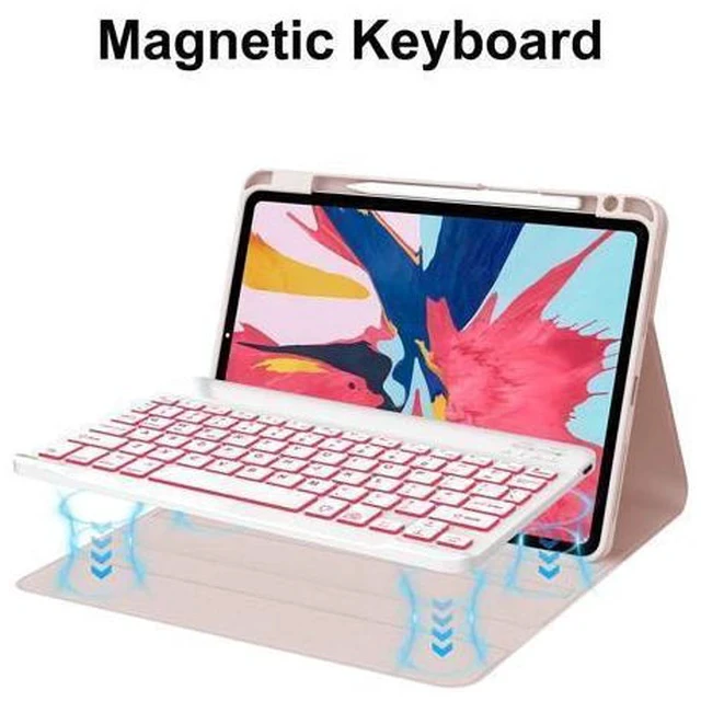 Alt view image 3 of 5 - KVAGO Keyboard Case for iPad Air 11 inch (M2) 2024/ iPad Pro 11 inch 4th/ 3rd /2nd /1st Gen/iPad Air 10.9 inch 5th/4th Gen, 7 Colors Backlit Bluetooth Keyboard, Folio Cover with Pencil Holder, Pink