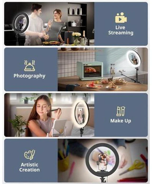 Alt view image 2 of 7 - 12 Selfie Ring Light with Stand and Overhead Phone Mount 62 Foldable Tripod for iPhone with Ringlight Phone Light for Video Recording Cooking Photography Live Streaming Tiktok YouTube