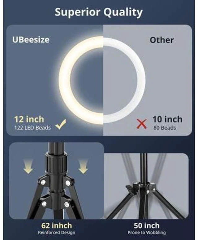 Alt view image 6 of 7 - 12 Selfie Ring Light with Stand and Overhead Phone Mount 62 Foldable Tripod for iPhone with Ringlight Phone Light for Video Recording Cooking Photography Live Streaming Tiktok YouTube