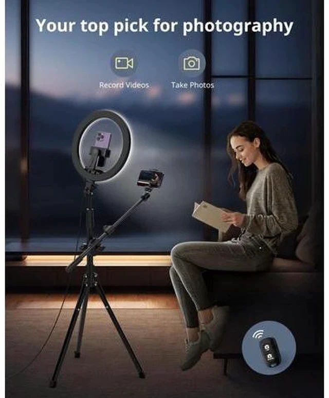 Alt view image 5 of 7 - 12 Selfie Ring Light with Stand and Overhead Phone Mount 62 Foldable Tripod for iPhone with Ringlight Phone Light for Video Recording Cooking Photography Live Streaming Tiktok YouTube