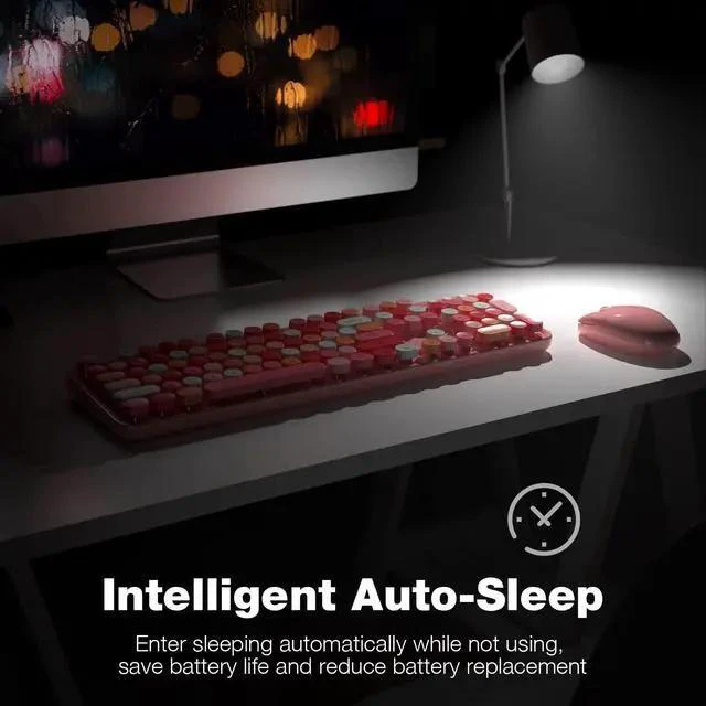 Alt view image 2 of 5 - Wireless Keyboard and Mouse Combo - GEEZER Peach Pink Full-Sized Colorful Keyboard 104 Keys - USB 2.4 G Receiver Plug and Play with Round Keycap Typewriter Keyboards, for Windows, PC, Laptop, Desktop