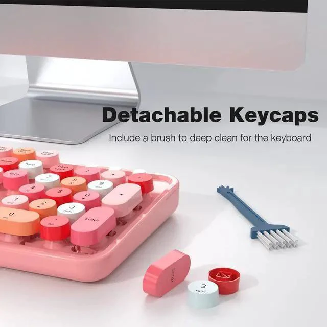 Alt view image 3 of 5 - Wireless Keyboard and Mouse Combo - GEEZER Peach Pink Full-Sized Colorful Keyboard 104 Keys - USB 2.4 G Receiver Plug and Play with Round Keycap Typewriter Keyboards, for Windows, PC, Laptop, Desktop