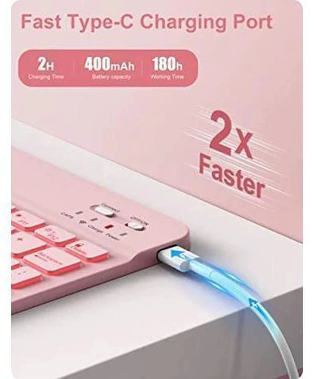 Alt view image 3 of 5 - Hamile Keyboard Case for iPad 9th Generation /8th Gen/7th Gen 10.2 Inch - Backlit Detachable Wireless Stand Folio Keyboard Cover with Pencil Holder for iPad Pro 10.5" / iPad Air 3rd Gen (Pink)