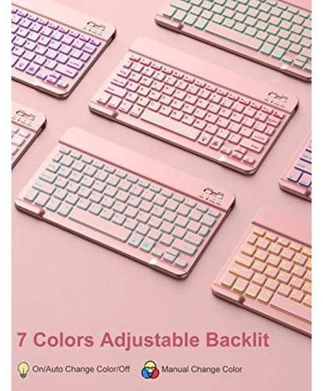Alt view image 4 of 5 - Hamile Keyboard Case for iPad 9th Generation /8th Gen/7th Gen 10.2 Inch - Backlit Detachable Wireless Stand Folio Keyboard Cover with Pencil Holder for iPad Pro 10.5" / iPad Air 3rd Gen (Pink)