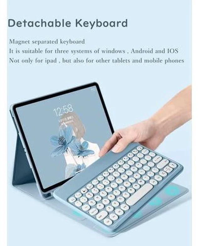 Alt view image 2 of 5 - HENGHUI iPad Mini 6th Generation 2021 8.3 inch Keyboard Case Cute Round Key Color Keyboard Wireless Detachable BT Keyboard Cover with Pencil Holder for Mini 6 (Mini6, Pink)