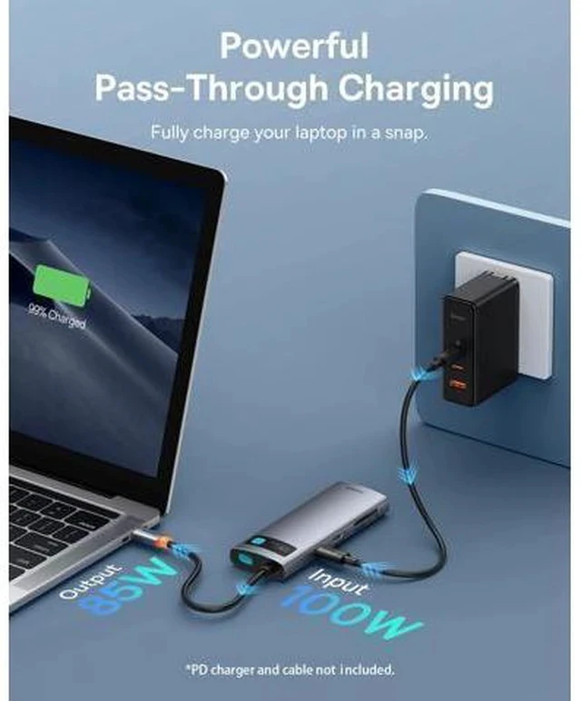 Alt view image 4 of 7 - Baseus USB C Hub, 4K@60Hz HDMI USB C Docking Station, 7 in 1 USB Hub and USB C Charger, 140W Wall Charger PD 3.1 with 3.3ft USB C to C Cable, 3-Port GaN5 Charger for Laptops, iPad Pro, iPhone 15/14/13