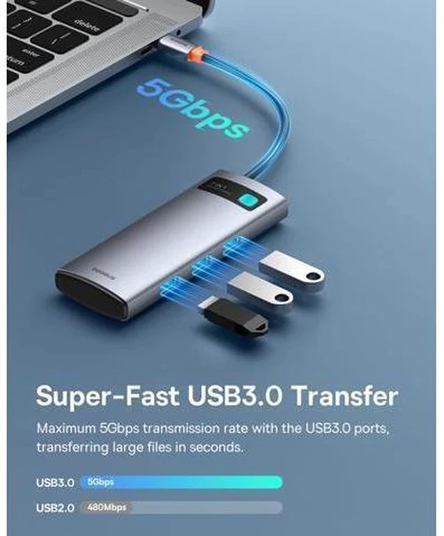 Alt view image 5 of 7 - Baseus USB C Hub, 4K@60Hz HDMI USB C Docking Station, 7 in 1 USB Hub and USB C Charger, 140W Wall Charger PD 3.1 with 3.3ft USB C to C Cable, 3-Port GaN5 Charger for Laptops, iPad Pro, iPhone 15/14/13