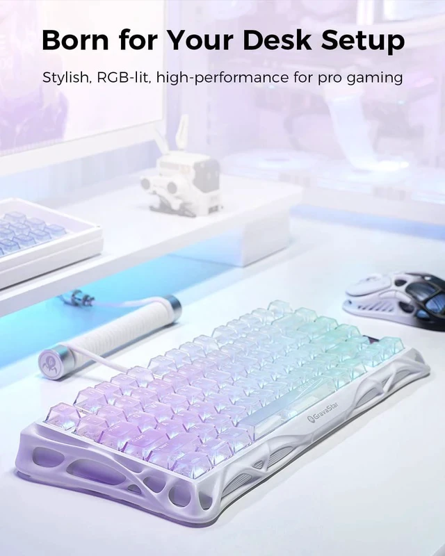 Alt view image 2 of 7 - K1 Lite 75% Gaming Keyboard, 2.4GHz/BT/Wired Tri-Mode Wireless Keyboard, Gasket Hot Swappable Mechanical Keyboard, Pre-lubed Linear Switches, RGB Backlit Crystal Aurora