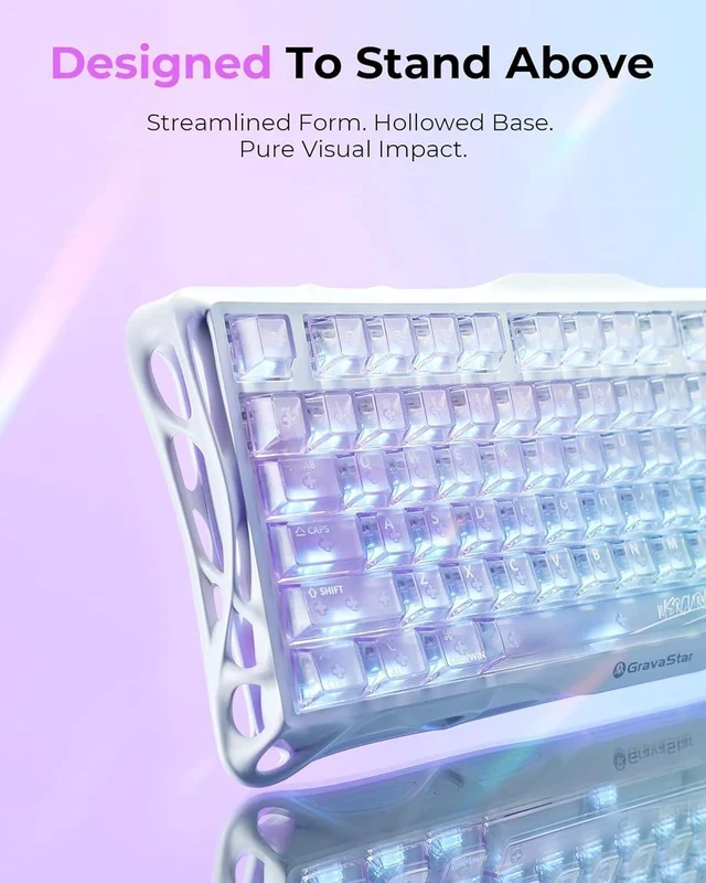 Alt view image 3 of 7 - K1 Lite 75% Gaming Keyboard, 2.4GHz/BT/Wired Tri-Mode Wireless Keyboard, Gasket Hot Swappable Mechanical Keyboard, Pre-lubed Linear Switches, RGB Backlit Crystal Aurora