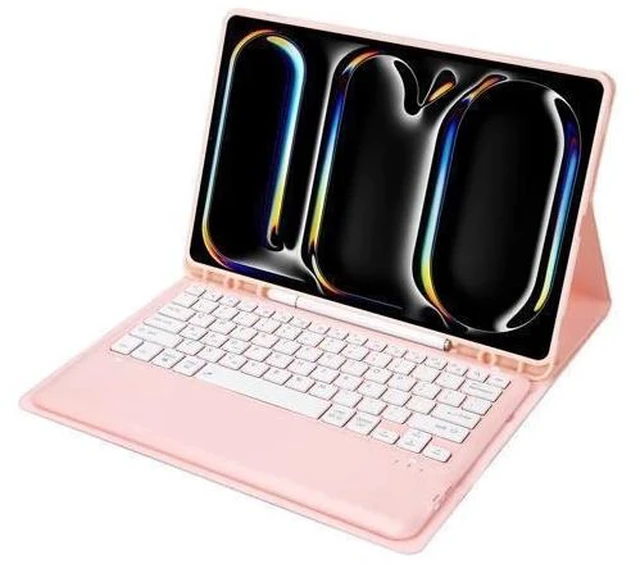 Alt view image 7 of 7 - KcoxdCn New iPad Pro 13 Inch 2024 Keyboard Case for iPad Pro 13 Inch Keyboard Case 2024 Model 7th Generation with Pencil Holder Mutil Angles Stand Cover Detachable Wireless Keyboard (Pink)