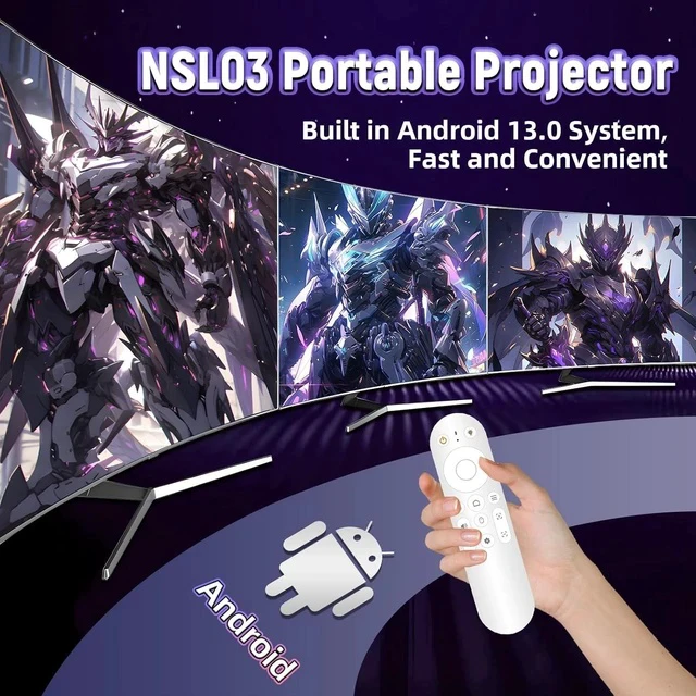 Alt view image 2 of 7 - NSL03 Bluetooth Speaker Smart Projector with WiFi, 950S Chip Video Projector with 375 Lumens, 1080P, Android 13.0 Wireless Projector for Bedroom, Home Theater, Outdoor, 360° Adjustable Angle (White)