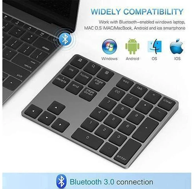 Alt view image 2 of 7 - Bluetooth Number Pad Aluminum Rechargeable Wireless Numeric Keypad Slim 34Keys External Numpad Keyboard Data Entry Compatible for Macbook MacBook AirPro iMac Windows Laptop Surface Pro etc