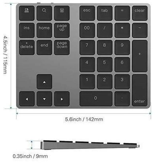Alt view image 4 of 7 - Bluetooth Number Pad Aluminum Rechargeable Wireless Numeric Keypad Slim 34Keys External Numpad Keyboard Data Entry Compatible for Macbook MacBook AirPro iMac Windows Laptop Surface Pro etc