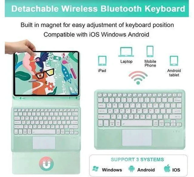 Alt view image 3 of 5 - AnMengXinLing Case for iPad Air 13 Inch 2024 with Touchpad Keyboard, Keyboard Case for iPad Pro 12.9 6th/5th/4th Generation with Pencil Holder Trackpad Detachable Keyboard(Mint Green)