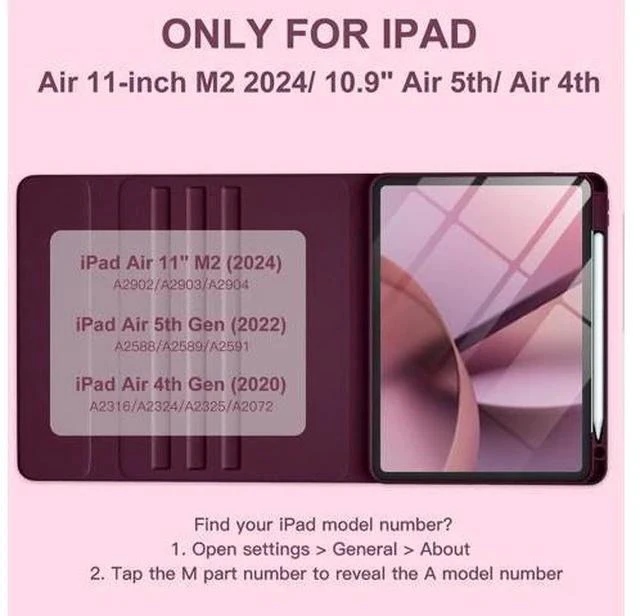 Alt view image 2 of 7 - For iPad Air 11 M2 & iPad Air 5th 4th Generation Case with Keyboard - Folio Keyboard Cover with Pencil Holder for iPad Air 11-inch 2024, iPad Air 5 2022/ iPad Air 4 2020 (Mulberry)