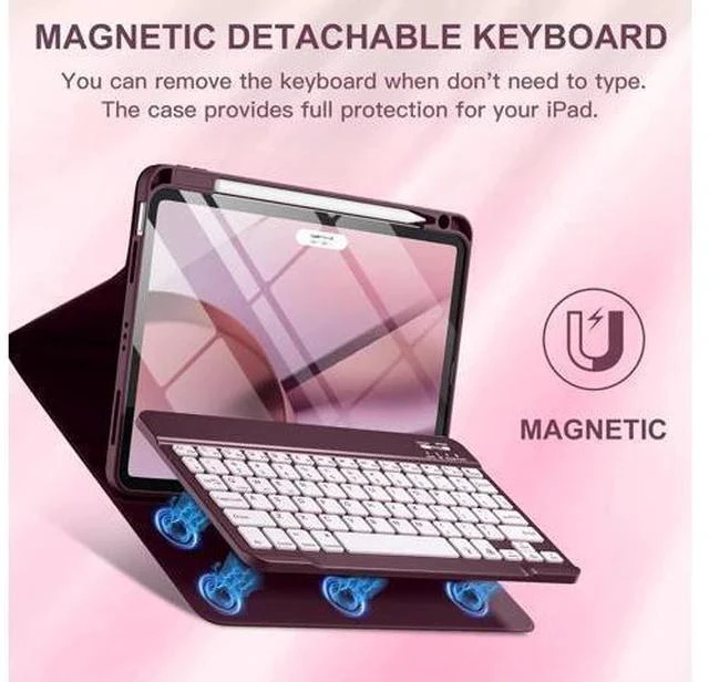 Alt view image 4 of 7 - For iPad Air 11 M2 & iPad Air 5th 4th Generation Case with Keyboard - Folio Keyboard Cover with Pencil Holder for iPad Air 11-inch 2024, iPad Air 5 2022/ iPad Air 4 2020 (Mulberry)