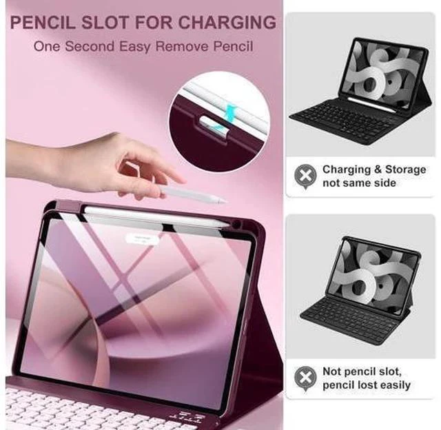 Alt view image 7 of 7 - For iPad Air 11 M2 & iPad Air 5th 4th Generation Case with Keyboard - Folio Keyboard Cover with Pencil Holder for iPad Air 11-inch 2024, iPad Air 5 2022/ iPad Air 4 2020 (Mulberry)