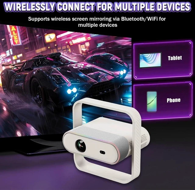 Alt view image 3 of 7 - NSL03 Bluetooth Speaker Smart Projector with WiFi, 950S Chip Video Projector with 375 Lumens, 1080P, Android 13.0 Wireless Projector for Bedroom, Home Theater, Outdoor, 360° Adjustable Angle (White)