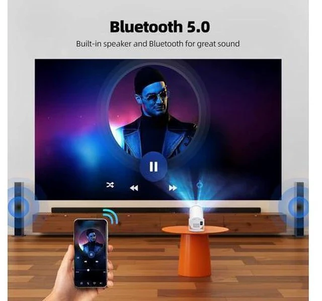 Alt view image 3 of 6 - Mini Projector with WiFi and Bluetooth, 4K Projector with 5W Soundbase Speaker, Portable Projector for Bedroom, 300 ANSI Lumens Smart Projector, 270° Rotation Automatic Vertical Keystone Correction
