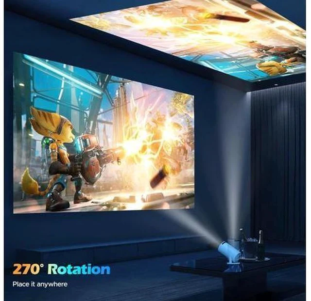 Alt view image 5 of 6 - Mini Projector with WiFi and Bluetooth, 4K Projector with 5W Soundbase Speaker, Portable Projector for Bedroom, 300 ANSI Lumens Smart Projector, 270° Rotation Automatic Vertical Keystone Correction