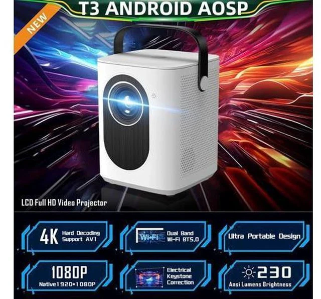 Alt view image 2 of 7 - Portable Projector, Full HD Projector with 4k 1080P Support with Android 11,280ANSI 10,000 Lumens, WiFi 6 BT 5.0 Video Projector for Mobile Phone/TV Stick/HDMI/USB/PC Home Theater Projector